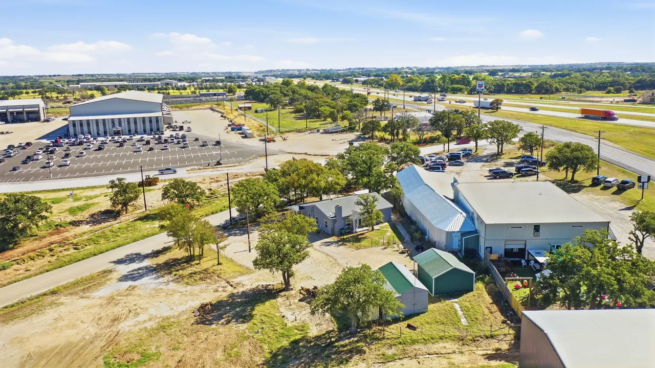 Aerial view of the property and neighbouring commercial buildings